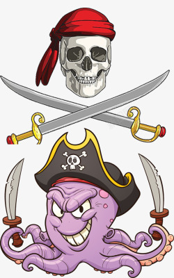 刀臂海盗带着红帽子的骷髅高清图片