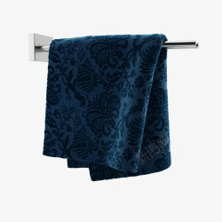 铁质银色浴巾架蓝色花纹浴巾架高清图片