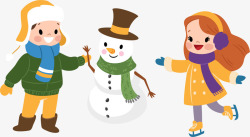 冬季小朋友冬季堆雪人的小朋友高清图片