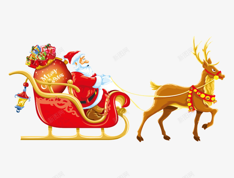 卡通版拉雪橇的小鹿png免抠素材_新图网 https://ixintu.com 免抠图 动物 圣诞老人 圣诞节 小鹿 效果图 装饰图 装饰画