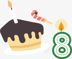 三角蛋糕蜡烛数字8卡通蛋糕生日矢量图素材