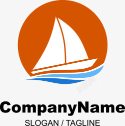 帆船logo设计橘色太阳帆船成浪LOGO图标高清图片