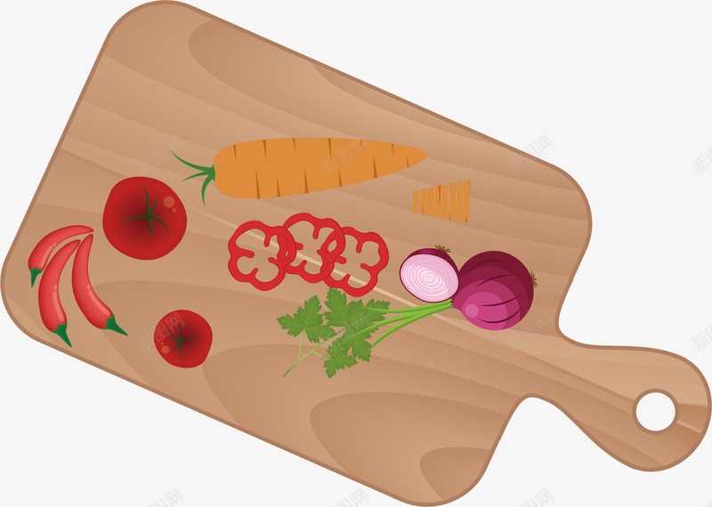 木质菜板png免抠素材_新图网 https://ixintu.com 木菜板 矢量素材 红辣椒 胡萝卜 菜板