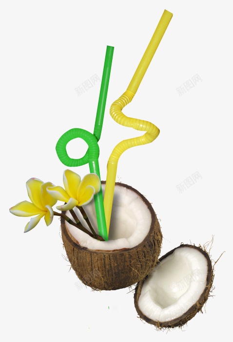 插着吸管的椰子png免抠素材_新图网 https://ixintu.com 吸管 果汁 椰子 椰子汁 水果