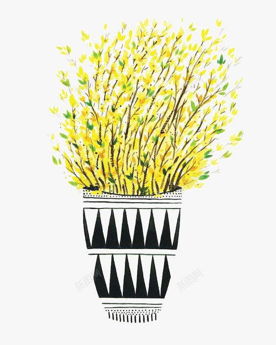 手绘盆栽植物png免抠素材_新图网 https://ixintu.com 卡通 家居摆件 手绘 插画 植物 花朵 黄色