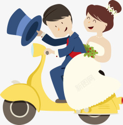 婚车上的新娘新郎电动车上的新娘新郎矢量图高清图片