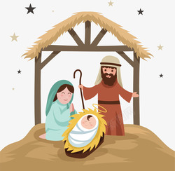 圣诞节草棚耶稣诞生矢量图素材