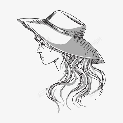 手绘美女发型png免抠素材_新图网 https://ixintu.com 卡通 发型 帽子 手绘 灰色 美女 铅笔纹理