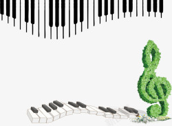 创意琴键绿草音符背景创意琴键绿草音符装饰背景高清图片