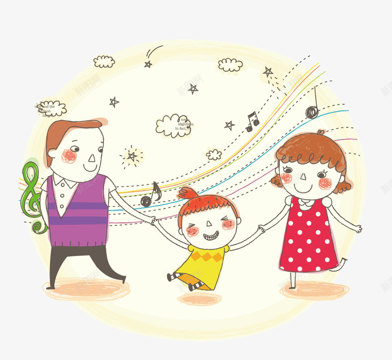 卡通插画png免抠素材_新图网 https://ixintu.com 一家人 卡通插画 跳舞 音乐 音符