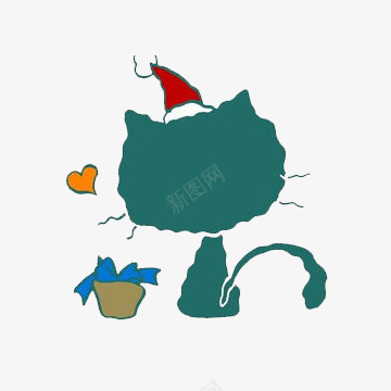 卡通小猫咪png免抠素材_新图网 https://ixintu.com 动物 卡通 小猫咪 帽子 彩带 心形 红色 蓝色 黄色