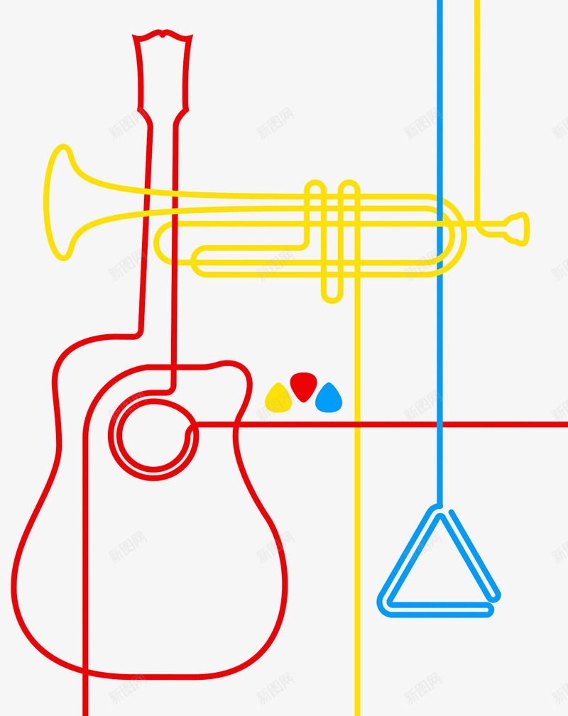 一把吉他png免抠素材_新图网 https://ixintu.com 创意的 卡通 吉他 喇叭 简笔 红色的 线条 装饰