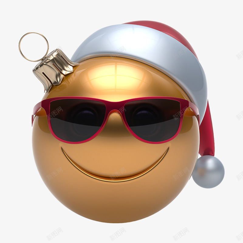 金色微笑圣诞彩球psd免抠素材_新图网 https://ixintu.com 光泽 圣诞 形状 节日 质感 金属 金色 黑色墨镜