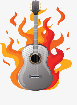 银色吉他火焰背景矢量图素材
