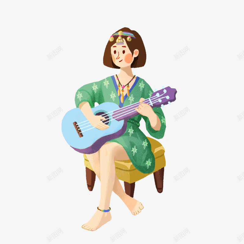 手绘弹吉他的小女孩png免抠素材_新图网 https://ixintu.com 乐器 卡通手绘 女孩 女生 弹吉他 水彩 绿色衣服