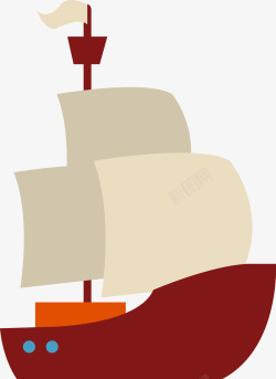 深红色海运船卡通帆船高清图片