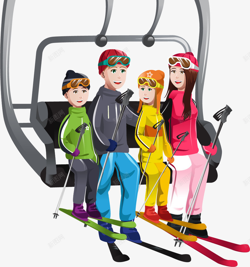 滑雪场游玩的人矢量图eps免抠素材_新图网 https://ixintu.com 滑雪 滑雪场 缆车 运动 矢量图