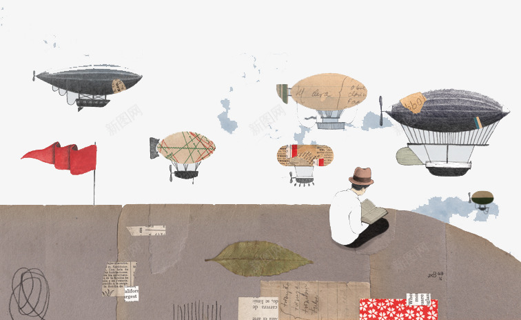 手绘在屋顶看书的psd免抠素材_新图网 https://ixintu.com 创意设计 可爱卡片 手绘插画