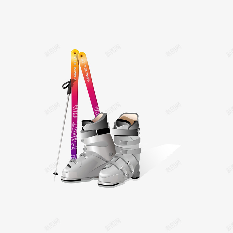 滑雪板和鞋矢量图ai免抠素材_新图网 https://ixintu.com 手绘 滑雪杆 滑雪板 运动 鞋 矢量图