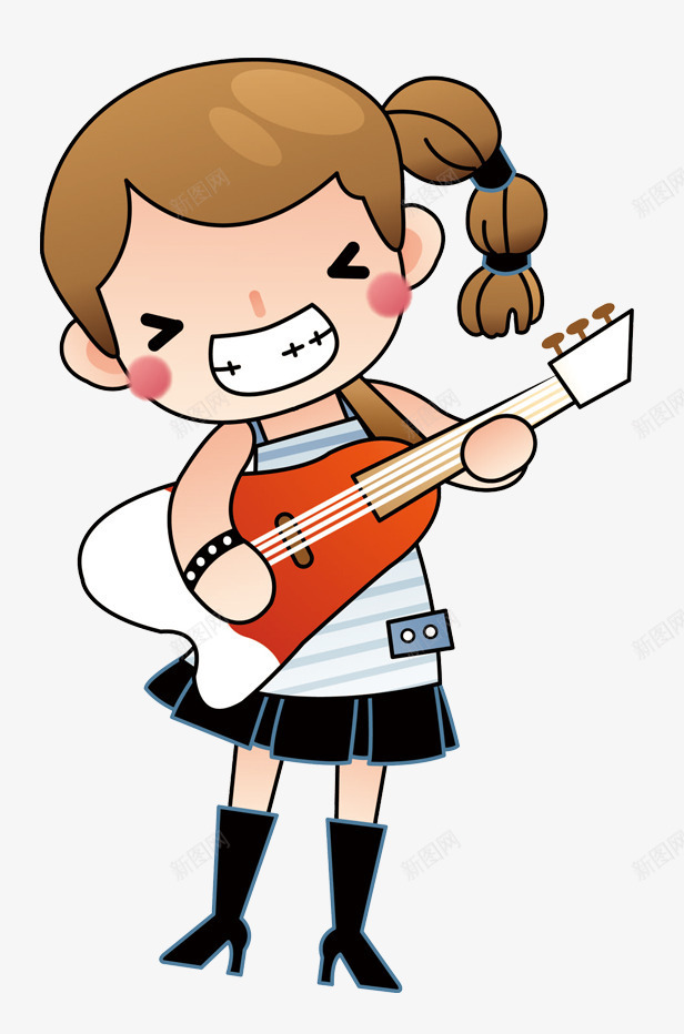 卡通女孩png免抠素材_新图网 https://ixintu.com 卡通女孩 电吉他 音乐