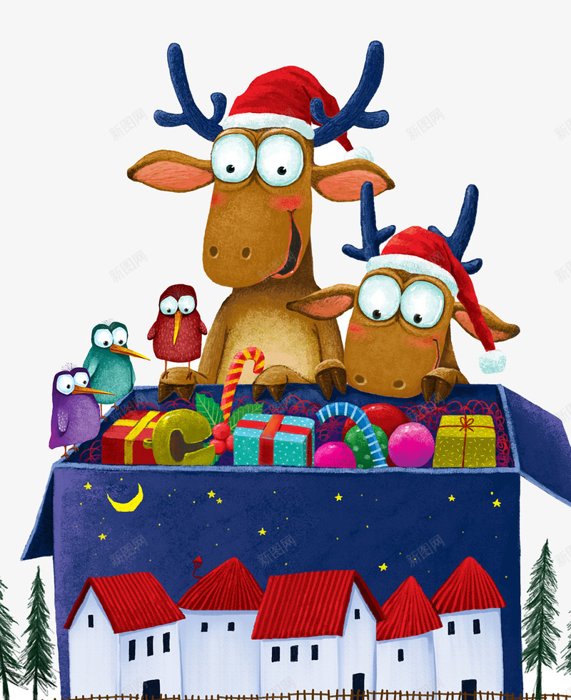 圣诞节漫画png免抠素材_新图网 https://ixintu.com 卡通 圣诞帽子 圣诞礼物 圣诞节快乐 平安夜 广告设计 手绘 插画 漫画 盒子 驯鹿 麋鹿