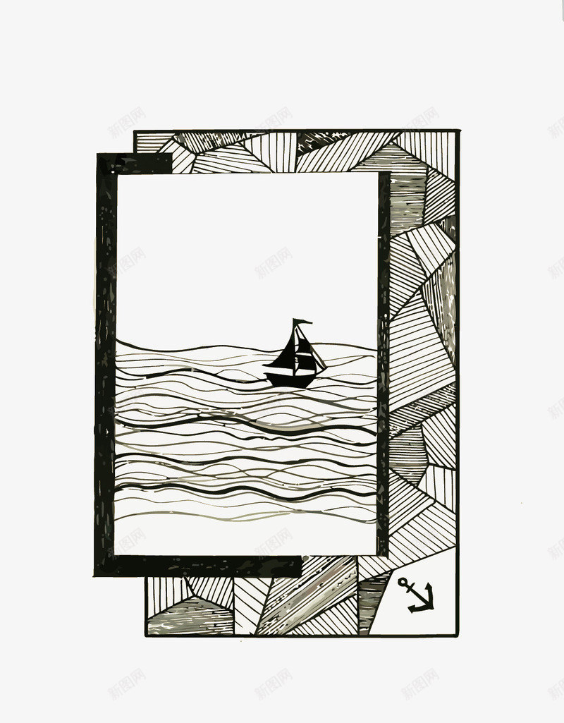 帆船png免抠素材_新图网 https://ixintu.com 几何 大海 帆船 手绘 插画 矢量帆船 装饰画