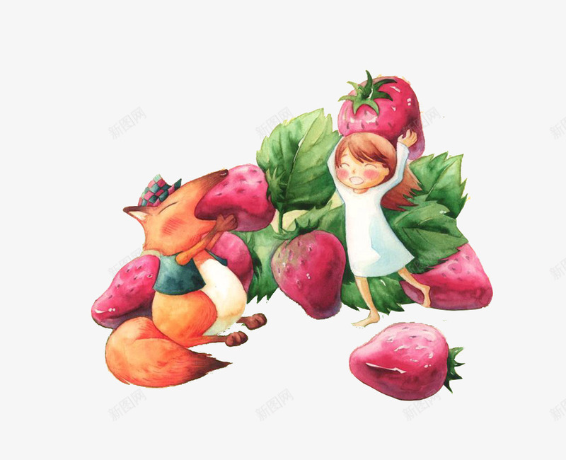 吃草莓的狐狸png免抠素材_新图网 https://ixintu.com 可爱 女孩 手绘 水果 清新 狐狸 草莓