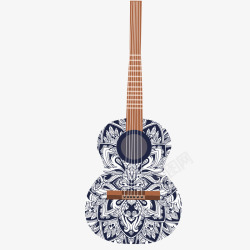 6与吉他的结合卡通吉他中国传统花纹装饰高清图片