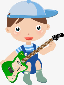 弹吉他的小男孩素材