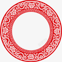 红色祥云装饰红色花纹圆环剪纸装饰图案高清图片