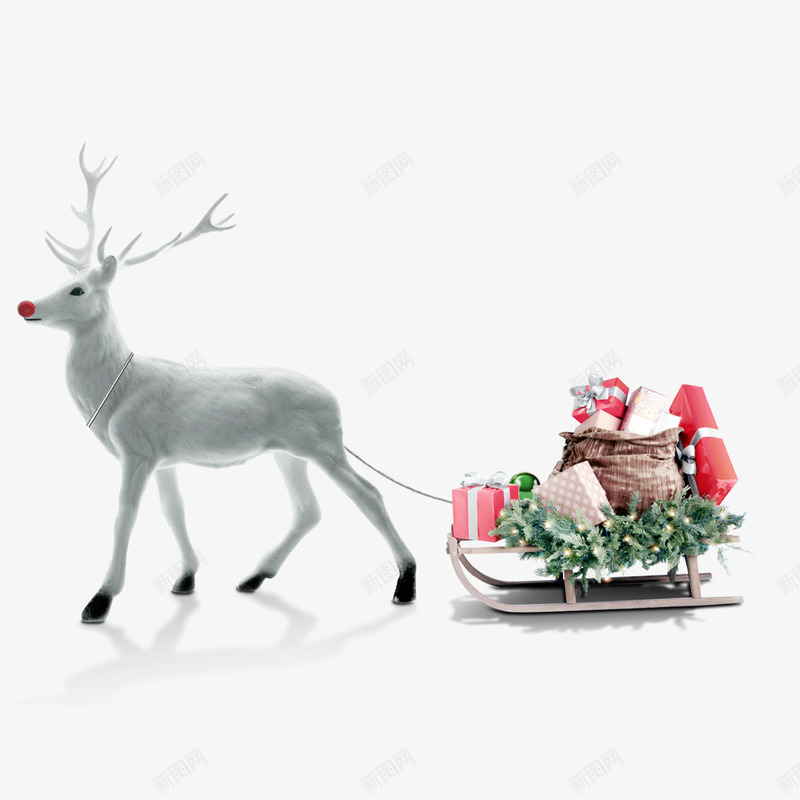 圣诞鹿拉着礼物png免抠素材_新图网 https://ixintu.com 卡通小鹿 圣诞节 小鹿拉礼物 礼物