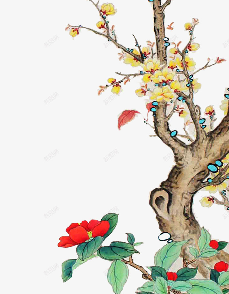 树枝上的梅花和小鸟png免抠素材_新图网 https://ixintu.com 小鸟 手绘 树枝 梅花