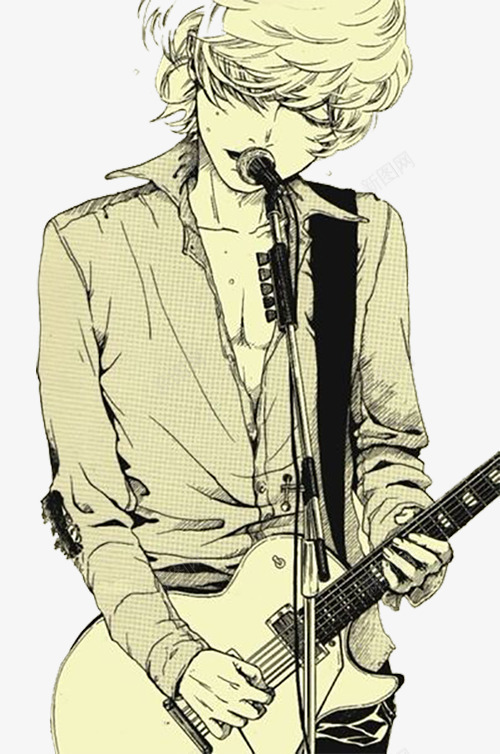 弹吉他的人png免抠素材_新图网 https://ixintu.com 乐器 卡通手绘 吉他 弹吉他的人 歌手 漫画帅哥