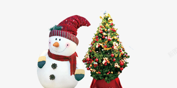 元旦圣诞雪人圣诞树png免抠素材_新图网 https://ixintu.com 元旦 圣诞 圣诞树 红帽子 雪人