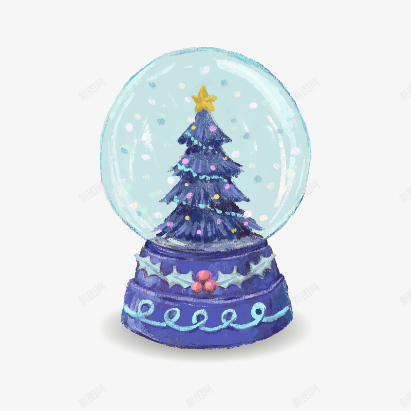 水晶球圣诞树png免抠素材_新图网 https://ixintu.com 圣诞树水晶球 圣诞节水彩素材 水彩矢量圣诞水晶球 蓝色水晶球圣诞树