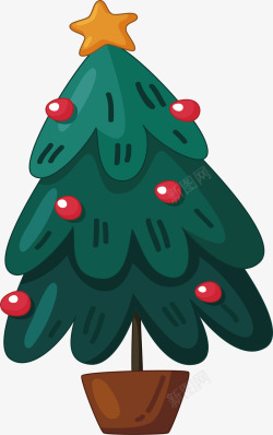 圣诞节卡通圣诞树盆栽矢量图素材