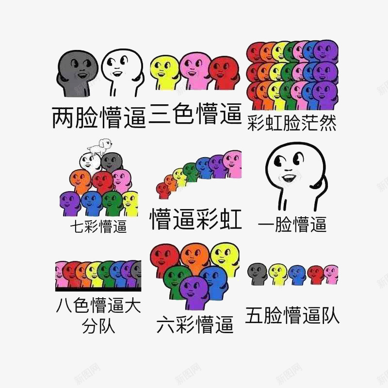 一堆小人png免抠素材_新图网 https://ixintu.com 彩色 懵比 整合 滑稽 表情整合