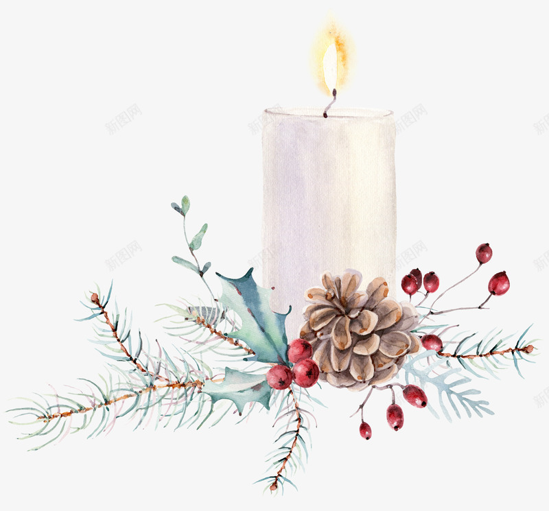 花朵和蜡烛png免抠素材_新图网 https://ixintu.com 创意 彩绘 水墨 火焰 白色的 花朵 蜡烛 装饰