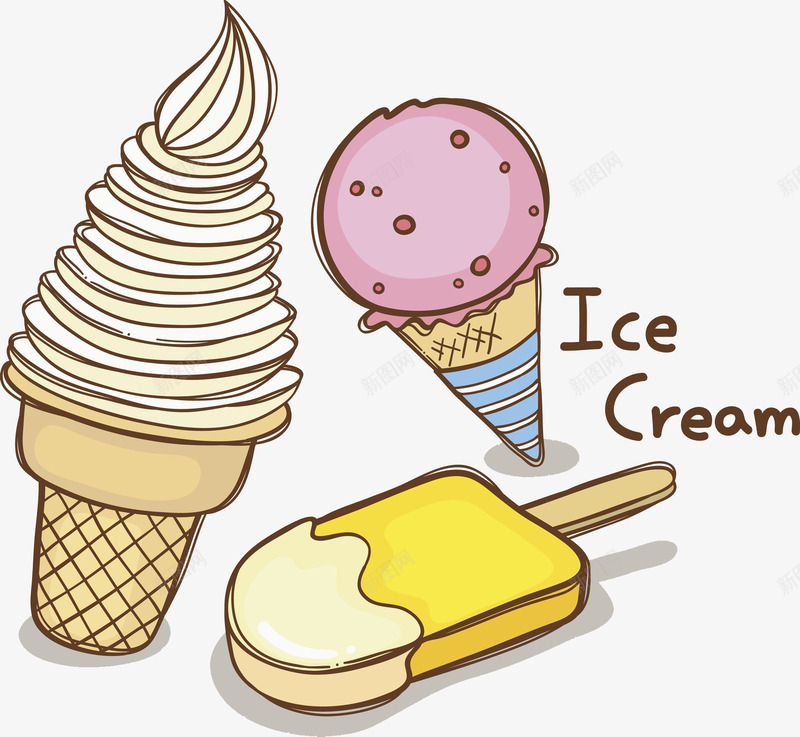 雪糕和冰淇淋png免抠素材_新图网 https://ixintu.com 冰淇淋 创意 卡通 商务 壁纸 封面 彩色手绘 插图 雪糕