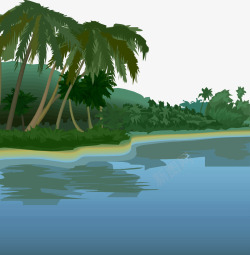 海边风景画椰树湖边高清图片