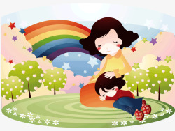 孩子的天空抚摸孩子睡觉的母亲高清图片