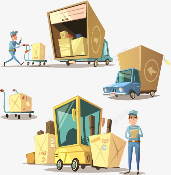 国际物流运输png免抠素材_新图网 https://ixintu.com 快递 快递员 物流 矢量素材 箱子 运输