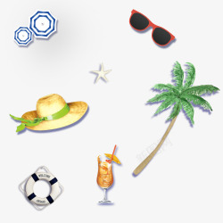 墨镜椰子树沙滩游玩相关物品高清图片