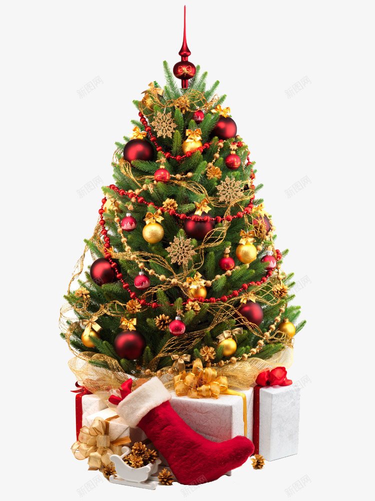 挂满礼物的圣诞树png免抠素材_新图网 https://ixintu.com 圣诞素材 圣诞节 圣诞节装饰 彩球 挂满礼物的圣诞树 礼物 礼盒 长筒袜