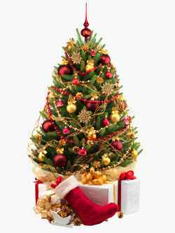 圣诞长筒袜挂满礼物的圣诞树高清图片
