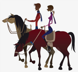 手绘卡通人物情侣骑马的素材