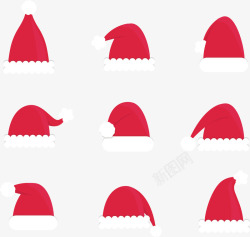 圣诞折纸风格装饰排列红色圣诞帽矢量图高清图片