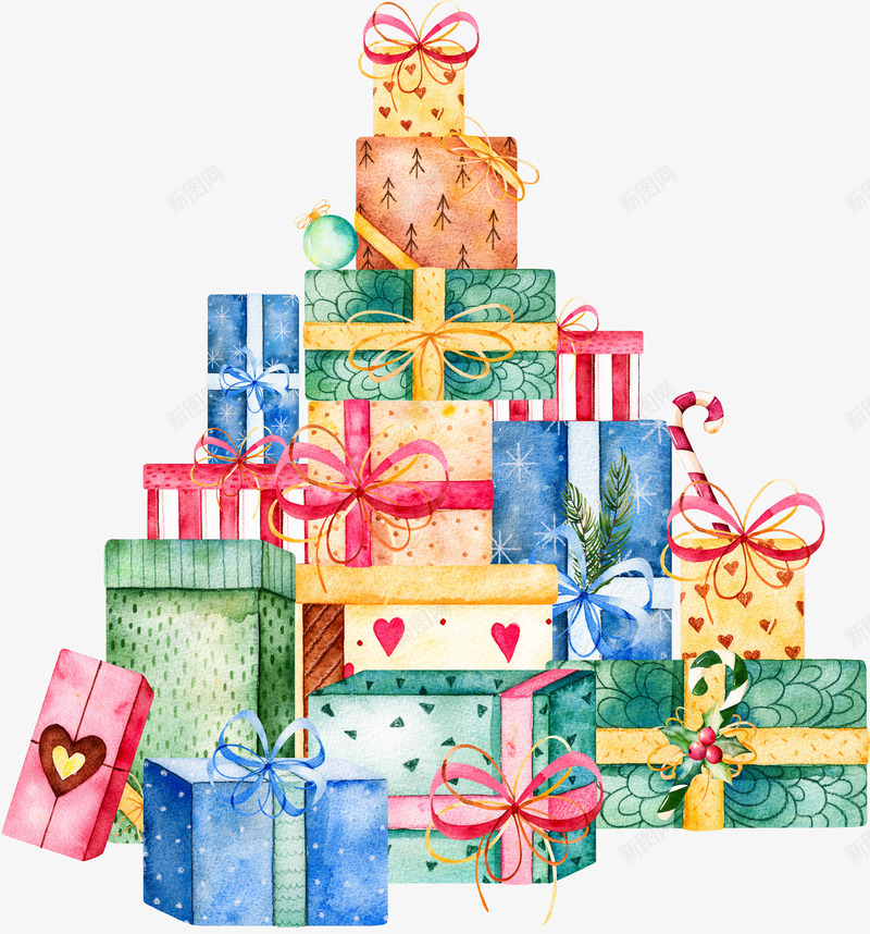 水彩礼物盒png免抠素材_新图网 https://ixintu.com 创意 圣诞节 手绘 爱心 盒子 礼物 礼盒 绿色 蝴蝶结