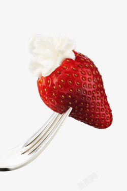 用叉子叉着的草莓素材