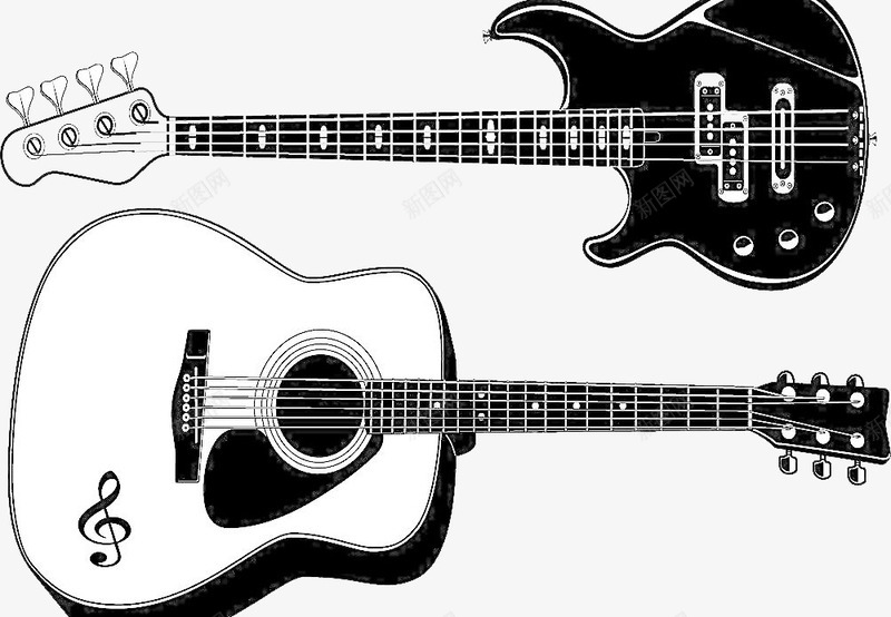 黑白线条吉他装饰图案png免抠素材_新图网 https://ixintu.com 新图网 装饰线条 黑白吉他 黑白线条